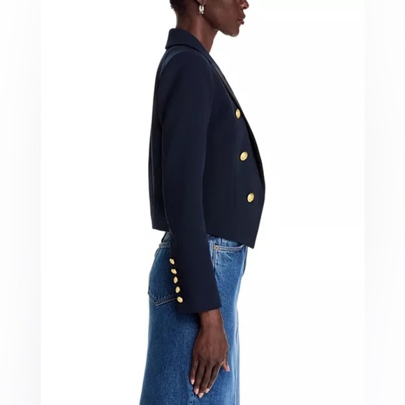 L'AGENCE $650 Navy and Black Cropped Button Detail Lila Blazer Size 0 NWT - Picture 6 of 13